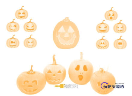 万圣节南瓜、搞怪的南瓜图形PS笔刷下载-玩吧资源站