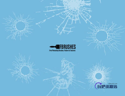 玻璃弹孔、弹孔穿透痕迹Photoshop笔刷下载-玩吧资源站