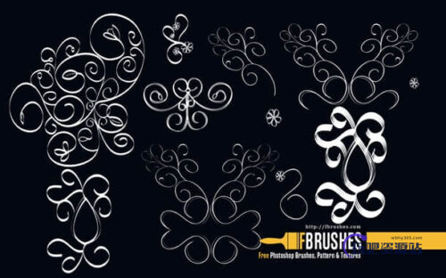 漩涡状花纹艺术、铁艺花纹图案Photoshop笔刷下载-玩吧资源站