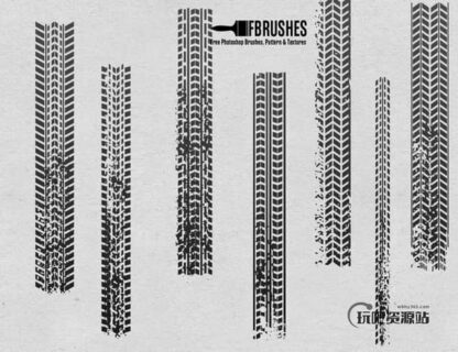 汽车轮胎印记、车轮痕迹Photoshop笔刷下载-玩吧资源站