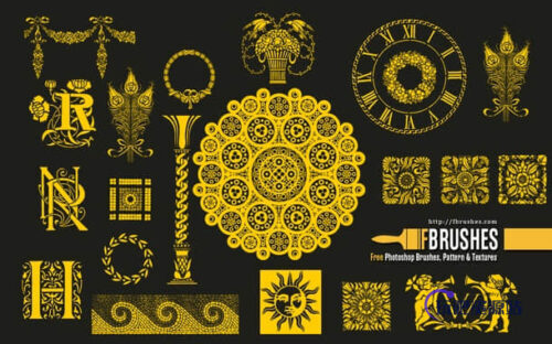 优雅复古的欧式花纹图案PS笔刷下载-玩吧资源站