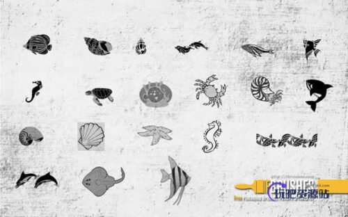 可爱的海洋生物PS笔刷下载-玩吧资源站