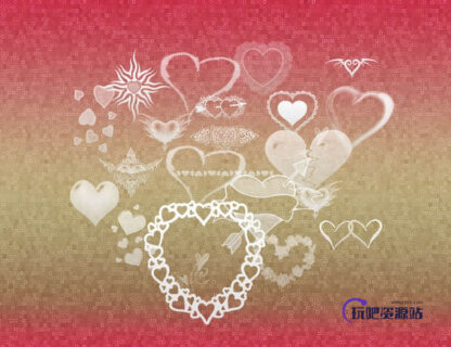 疯狂情人节爱心纹饰图案PS笔刷下载-玩吧资源站