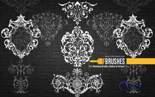 复古欧式墙壁花纹图案、贵族花纹图形PS笔刷下载-玩吧资源站