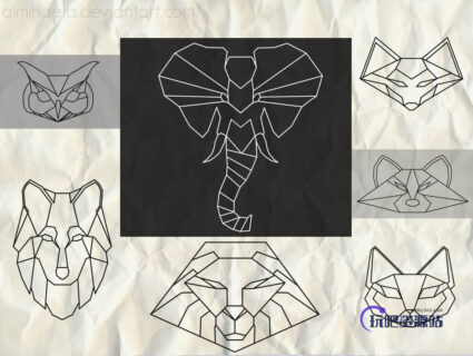 折纸式线框动物轮廓Photoshop笔刷图形素材-玩吧资源站