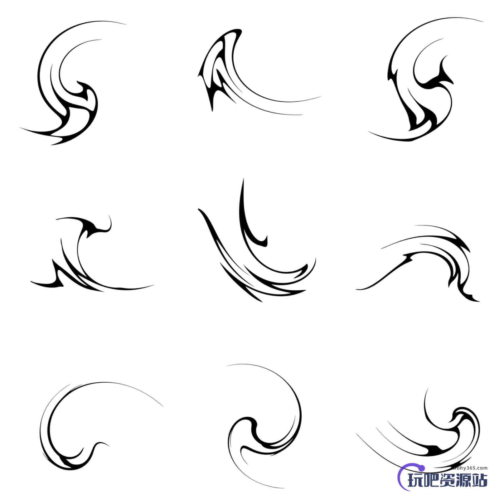 一组螺旋扭曲线条图案PS笔刷下载