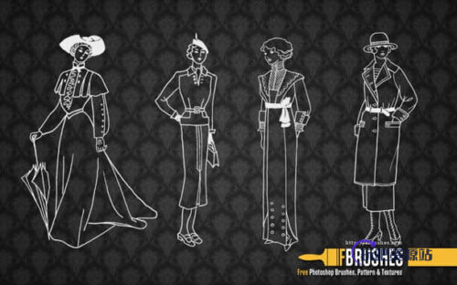 时尚线框女孩Photoshop女郎笔刷-玩吧资源站