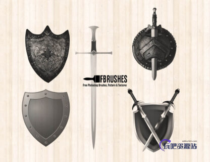 欧式剑盾图形PS笔刷下载-玩吧资源站