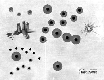 弹孔、子弹痕迹效果Photoshop笔刷下载-玩吧资源站