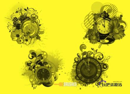 非主流时尚鲜花闹钟装饰品PS笔刷下载-玩吧资源站