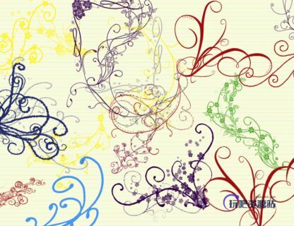 优雅的漩涡植物花纹图案PS笔刷素材下载-玩吧资源站