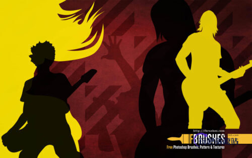 年轻的摇滚乐队乐手剪影造型PS笔刷下载-玩吧资源站