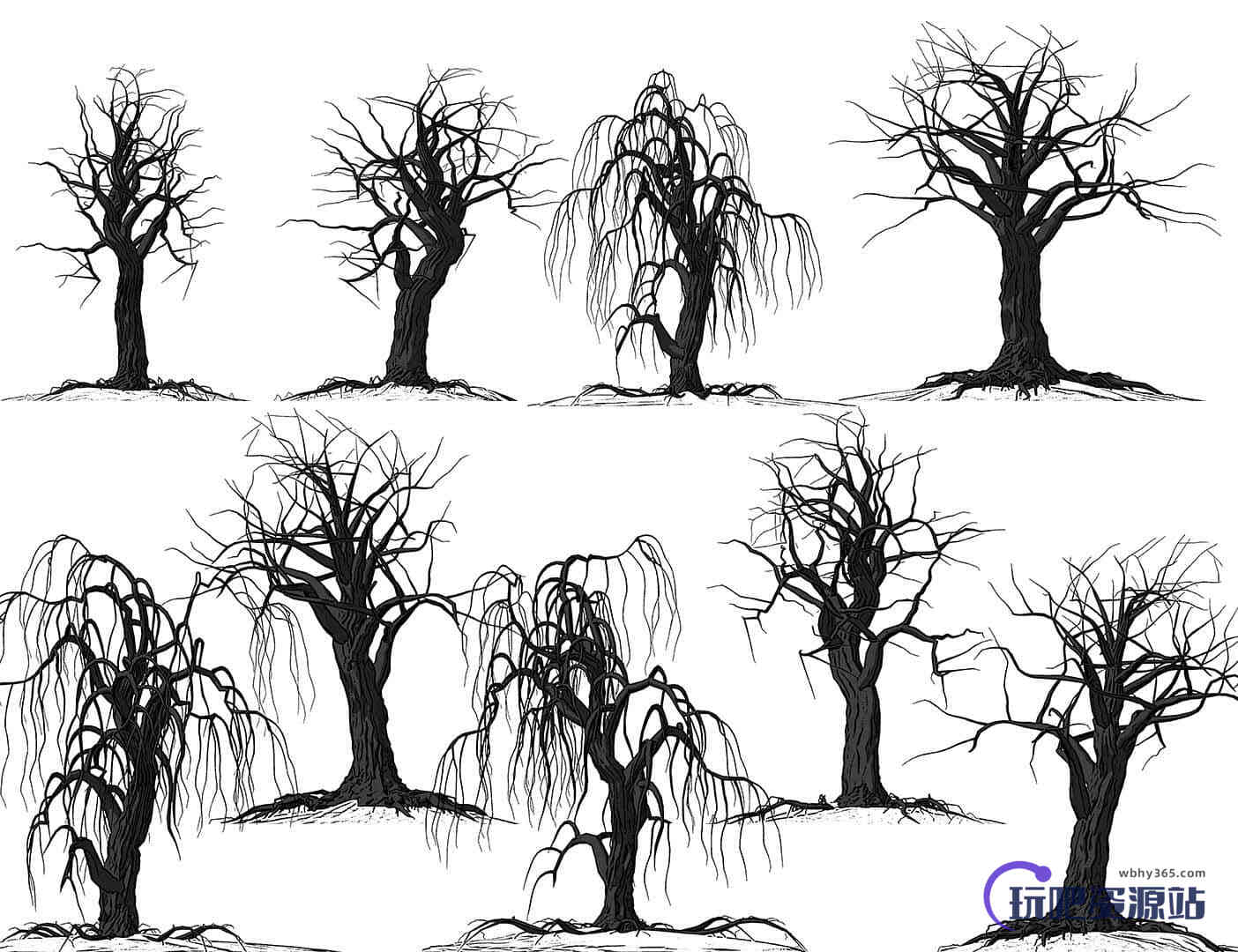 枯干的树木、恐怖大树Photoshop鬼树笔刷