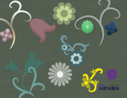 复古式鲜花图案PS笔刷素材下载-玩吧资源站