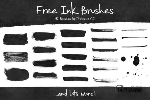 192种免费的油墨、墨水、水墨效果涂痕Photoshop笔刷-玩吧资源站