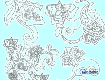漂亮的手绘线框花朵、鲜花图案PS笔刷下载-玩吧资源站
