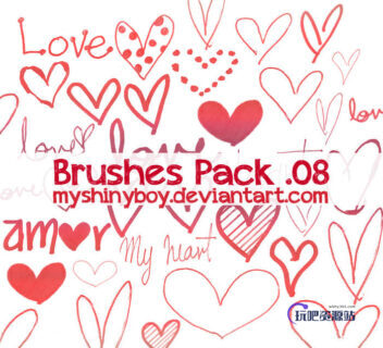 呆萌手绘情人节爱心图案PS美图笔刷-玩吧资源站