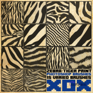 豹纹、虎纹、斑马纹等动物皮毛纹理Photoshop笔刷素材-玩吧资源站