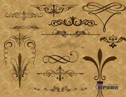 复古式欧洲贵族花纹图案PS笔刷下载-玩吧资源站