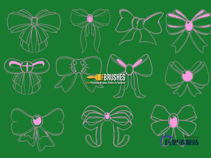 可爱线条式蝴蝶结图案PS笔刷下载-玩吧资源站