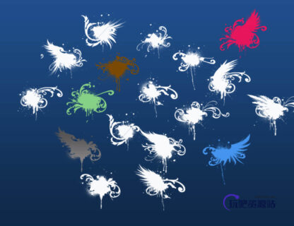 时尚潮流油漆翅膀纹饰Photoshop酷炫笔刷-玩吧资源站