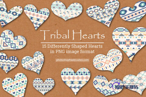 15种小清新花纹图案爱心Photoshop情人节笔刷-玩吧资源站
