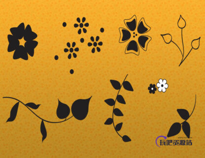简单植物花纹图案PS笔刷下载-玩吧资源站