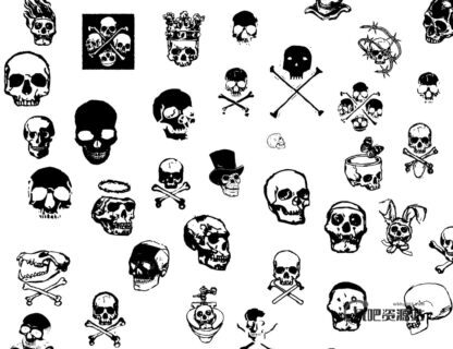 骷髅头图案、涂鸦头颅PS笔刷下载-玩吧资源站
