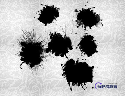一套酷炫油漆泼墨效果背景装饰图案PS笔刷下载-玩吧资源站