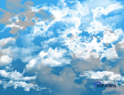 蔚蓝天空和白云效果PS笔刷下载-玩吧资源站