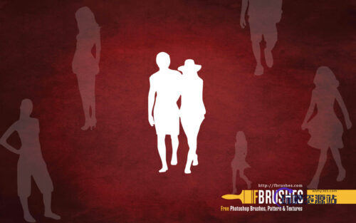 男女情侣轮廓剪影图案PS笔刷下载-玩吧资源站