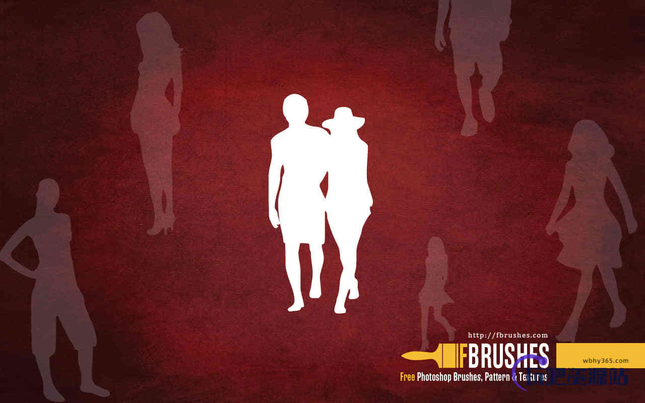 男女情侣轮廓剪影图案PS笔刷下载