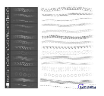 拉链、锁链、链条、链子图案PS笔刷下载-玩吧资源站