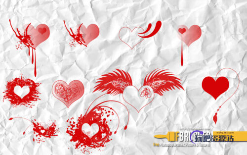 非主流涂鸦爱心、超酷心形PS笔刷下载-玩吧资源站