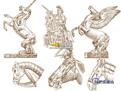 马的图案PS笔刷下载-玩吧资源站
