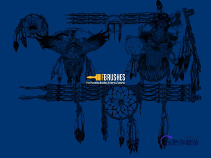 美国印第安人装饰品、头饰图案PS笔刷下载-玩吧资源站