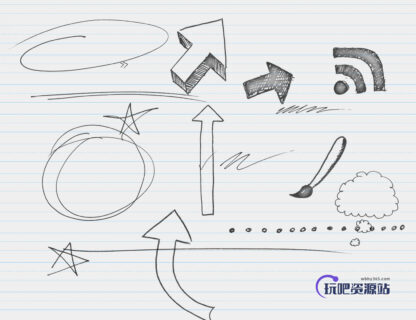 手绘童趣涂鸦箭头、星星、圆圈等PS笔刷下载-玩吧资源站