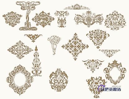 维多利亚植物花纹、贵族花纹图案PS笔刷下载-玩吧资源站