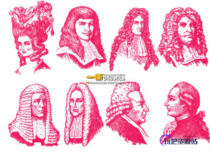 欧洲中世纪贵族假发人物造型PS笔刷素材下载-玩吧资源站