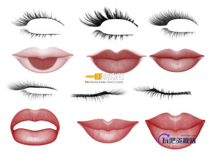 女性睫毛与性感红唇、嘴唇PS笔刷下载-玩吧资源站