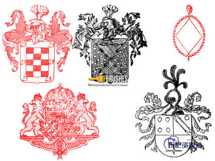 欧式图案徽章纹理图案PS笔刷下载-玩吧资源站