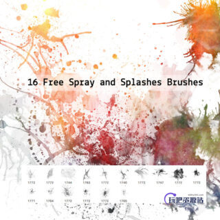 16种自由飞溅、滴溅油漆、水墨效果PS笔刷下载-玩吧资源站