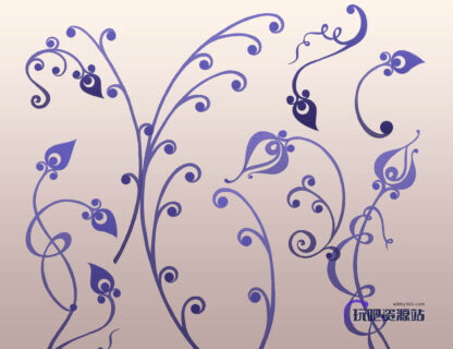 优雅的植物藤蔓艺术花纹图案PS笔刷下载-玩吧资源站
