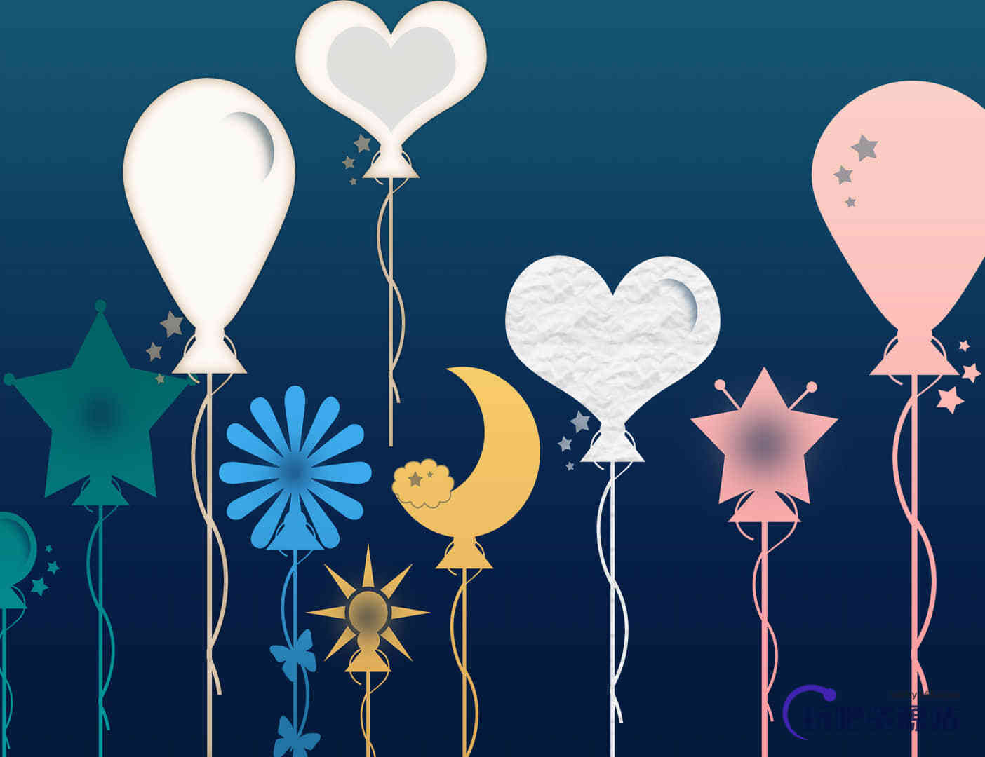 爱心、星星、月亮、花朵气球图案PS装扮笔刷