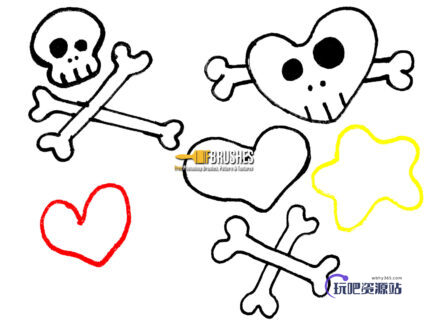 可爱骷髅头、骨头、爱心PS呆萌笔刷-玩吧资源站
