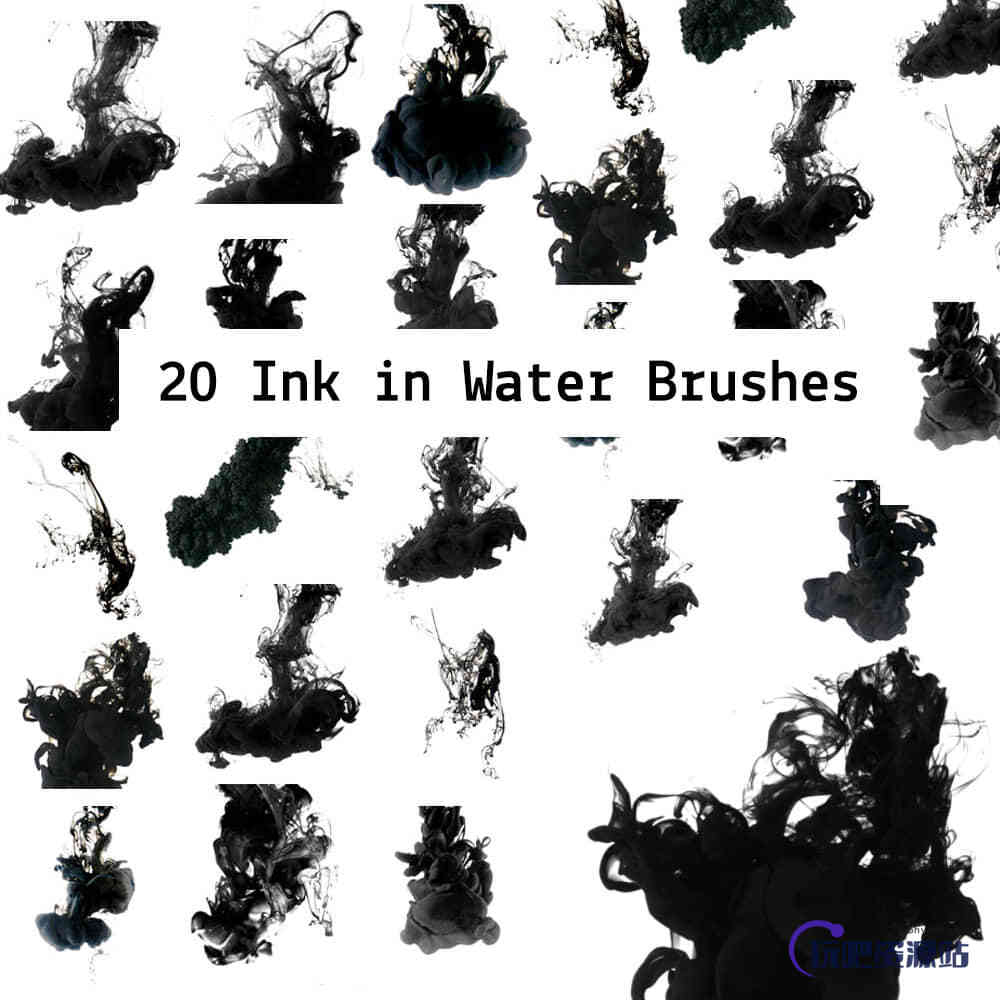 20种油漆水墨、水中散墨效果PS笔刷下载