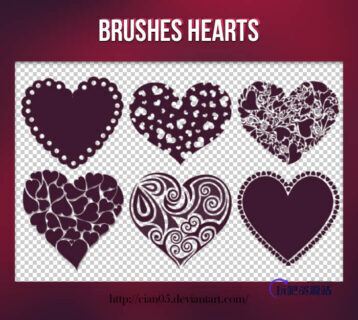 6种可爱、浪漫的爱心图案Photoshop笔刷下载-玩吧资源站