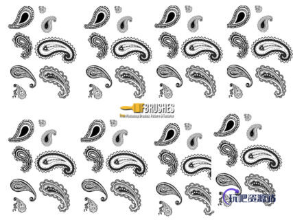 多种佩斯利花纹图案Photoshop笔刷素材下载-玩吧资源站
