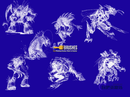 恐怖怪物图形、怪兽、魔兽Photoshop笔刷下载-玩吧资源站