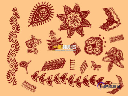 漂亮的佩斯利植物花纹Photoshop笔刷素材-玩吧资源站